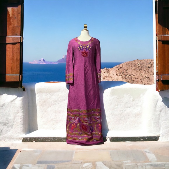 Vintage Levantis Nikis 3- Athens 1960s Embroidered Maxi Dress Rare - Picture 4 of 15